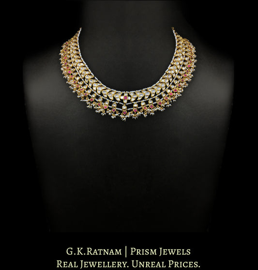18k Gold and Diamond Polki south-style Necklace with Natural Freshwater Pearls - G. K. Ratnam