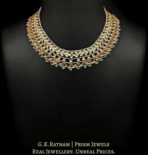 18k Gold and Diamond Polki south-style Necklace with Natural Freshwater Pearls