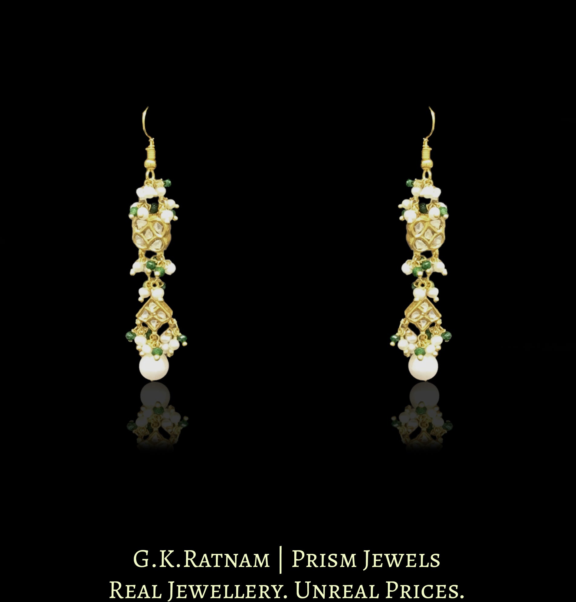 23k Gold and Diamond Polki Necklace Set with Natural freshwater pearls and a hint of green - G. K. Ratnam