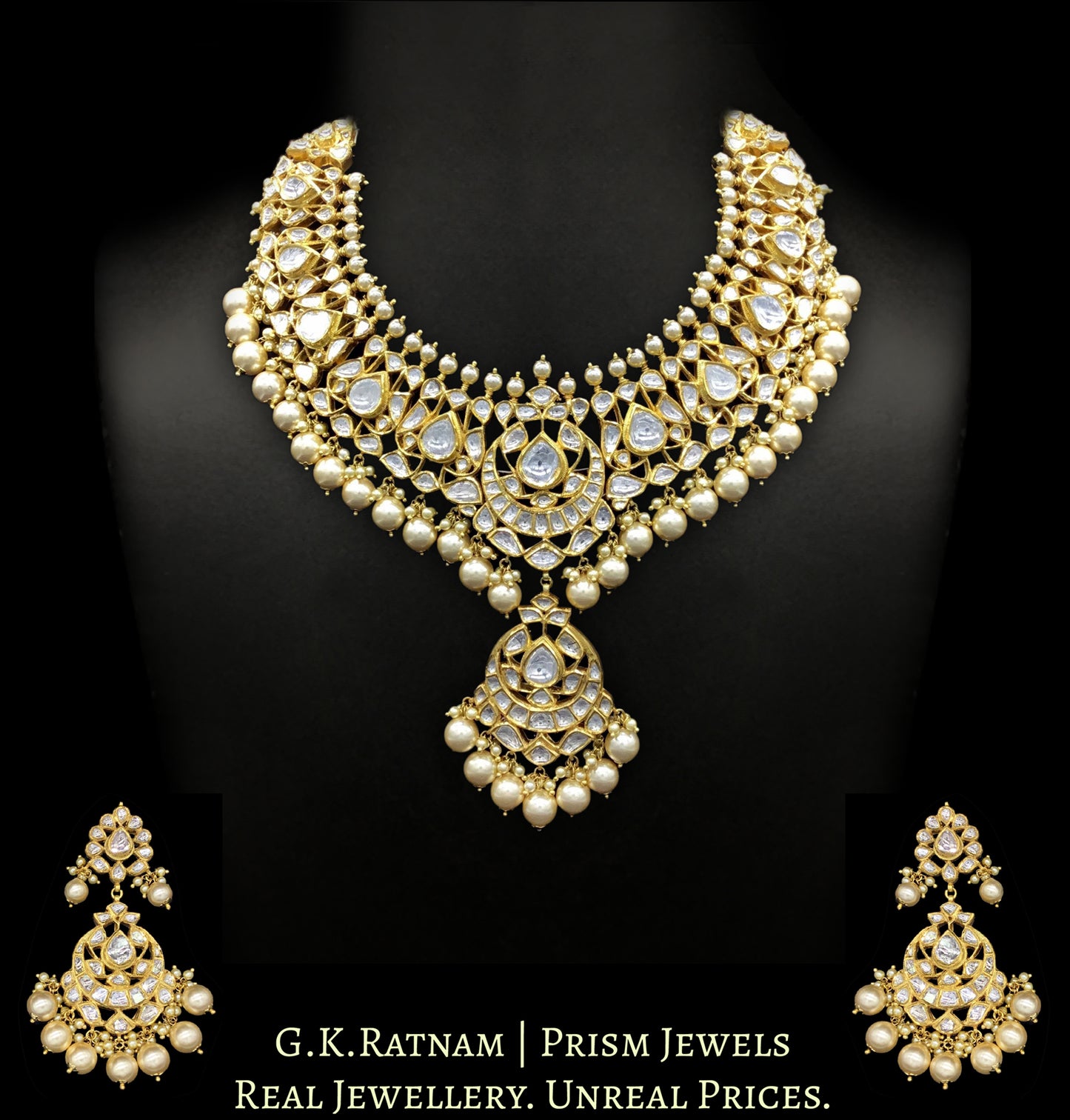 18k Gold and Diamond Polki Vintage Necklace Set with syndicate uncut diamonds