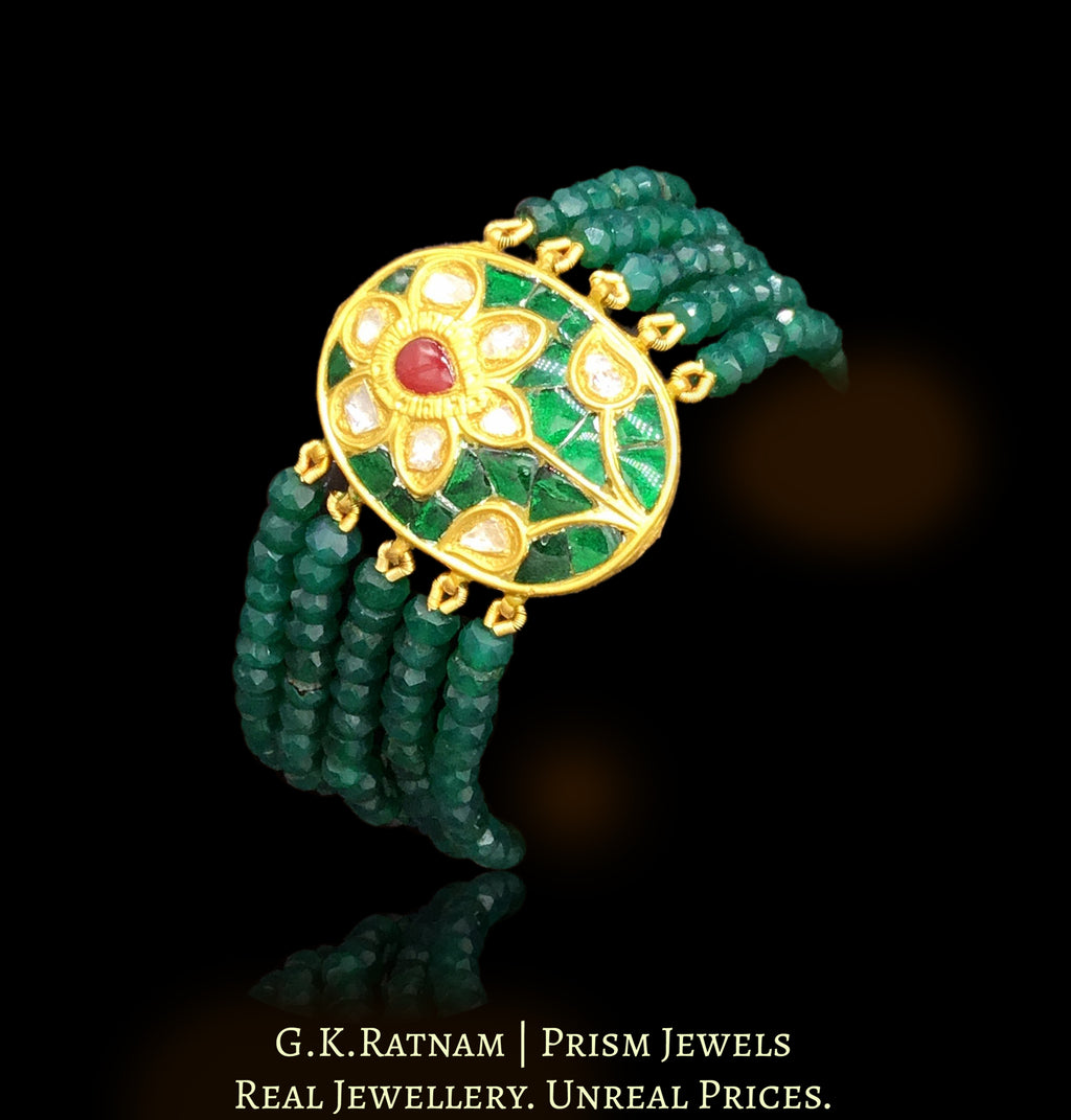 23k Gold and Diamond Polki watch-like Bracelet with green onyx beads