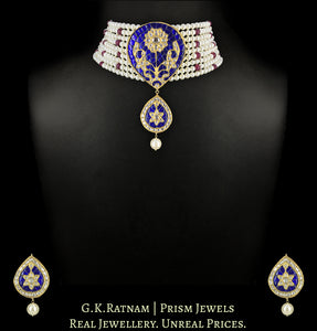 23k Gold and Diamond Polki Choker Necklace Set in Pearls and Rubies