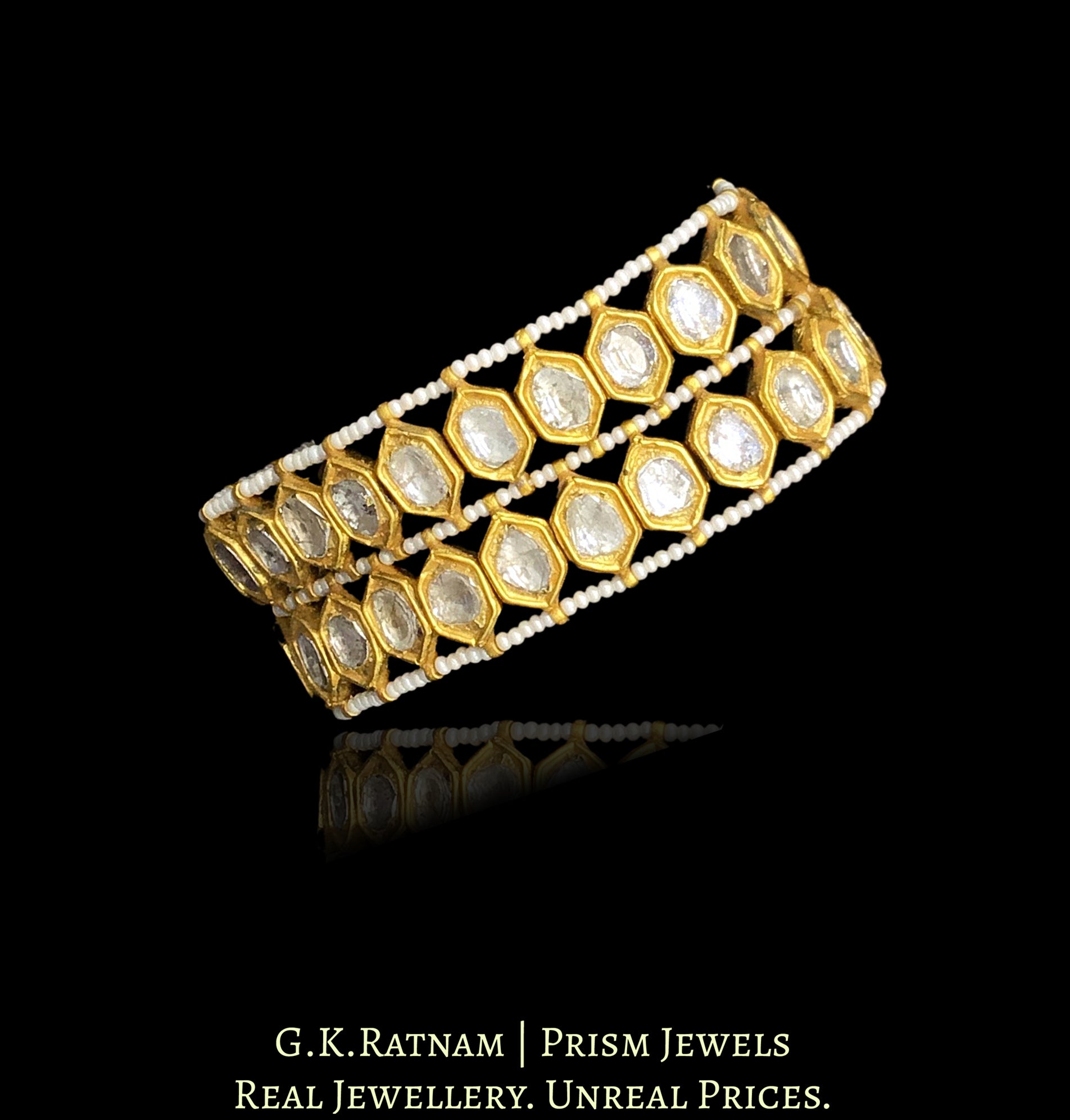 23k Gold and Diamond Polki 2 Line Bracelet