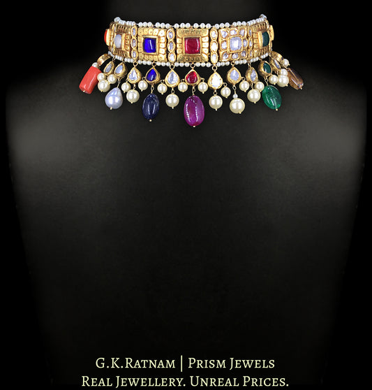 23k Gold and Diamond Polki Navratna Choker Necklace Set