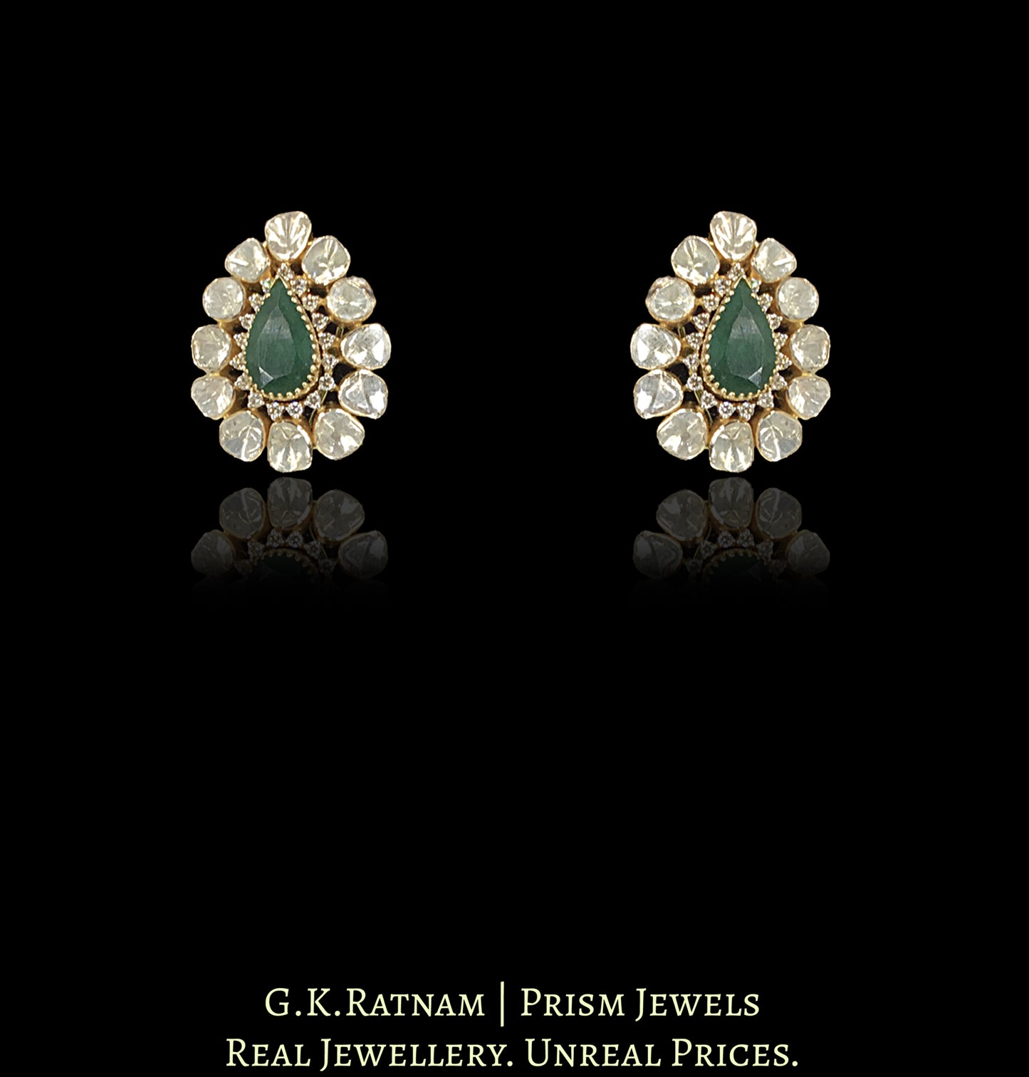 18k Gold and Diamond Polki Open Setting Pendant Set With changeable collets for Rubies, Blue Sapphires and Green Beryls