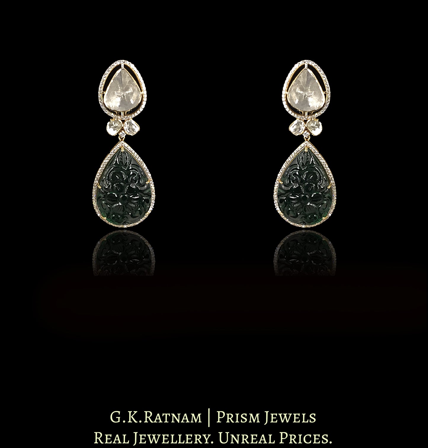 18k Gold And Diamond Polki Open Setting Necklace Set with far sized uncut diamonds