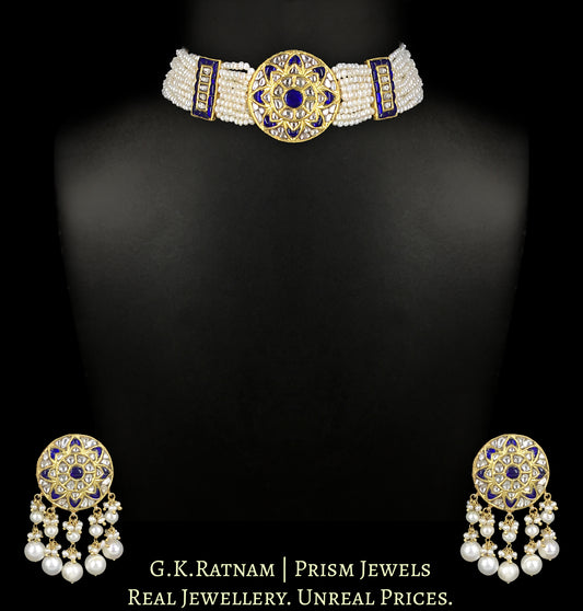 23k Gold And Diamond Polki Choker Necklace Set with Natural Freshwater Pearls