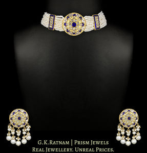 23k Gold And Diamond Polki Choker Necklace Set with Natural Freshwater Pearls