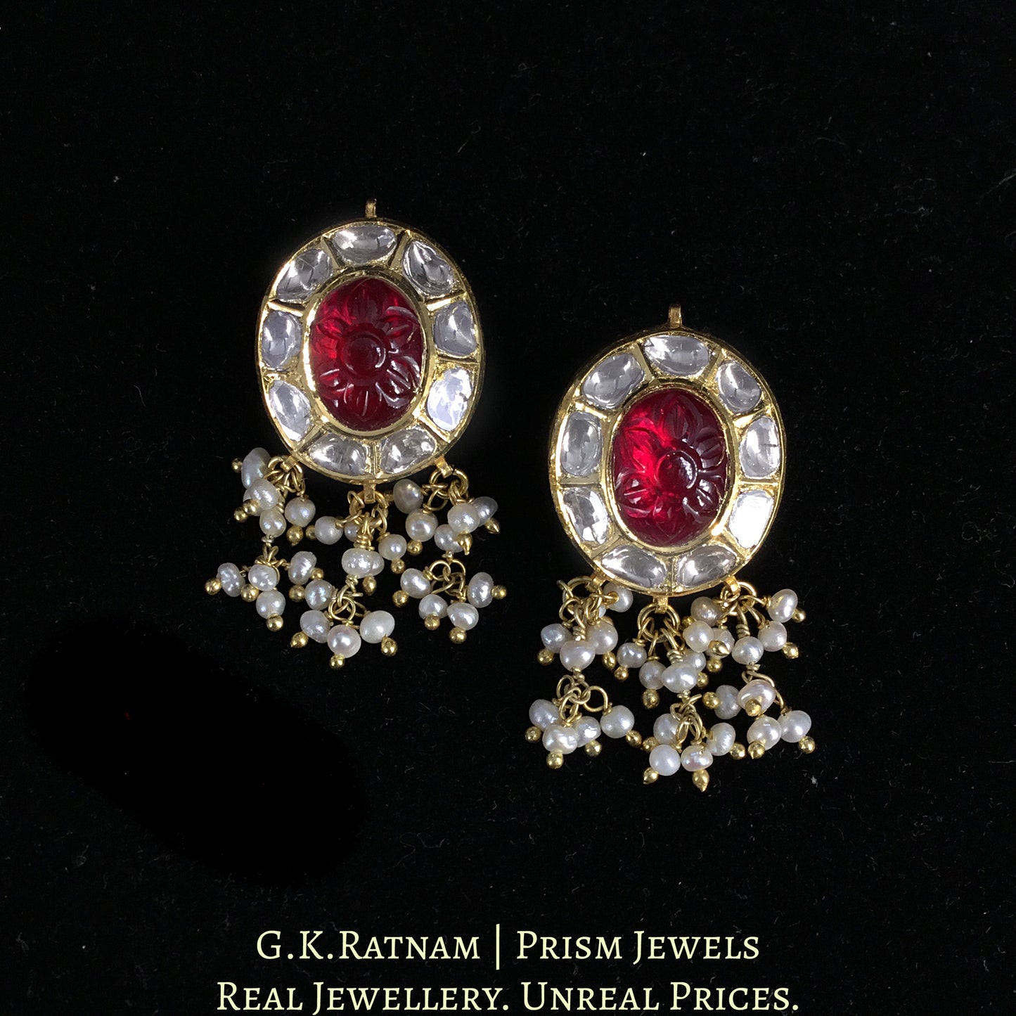 18k Gold and Diamond Polki Navratna Pendant Set With intricately carved navratans - G. K. Ratnam