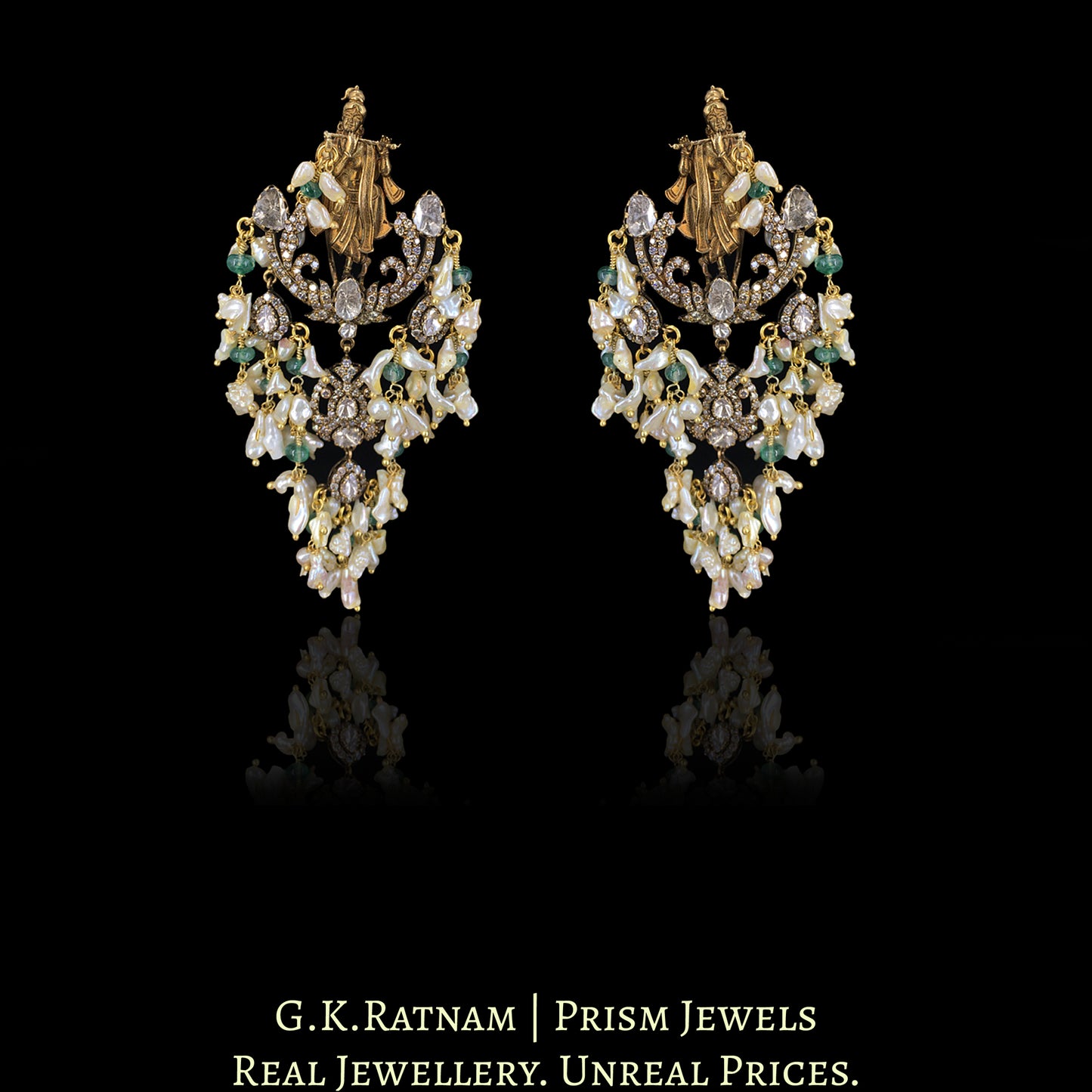 18k Gold and Diamond Polki Open Setting temple-style Guttapusalu Necklace Set in Victorian Finish - G. K. Ratnam