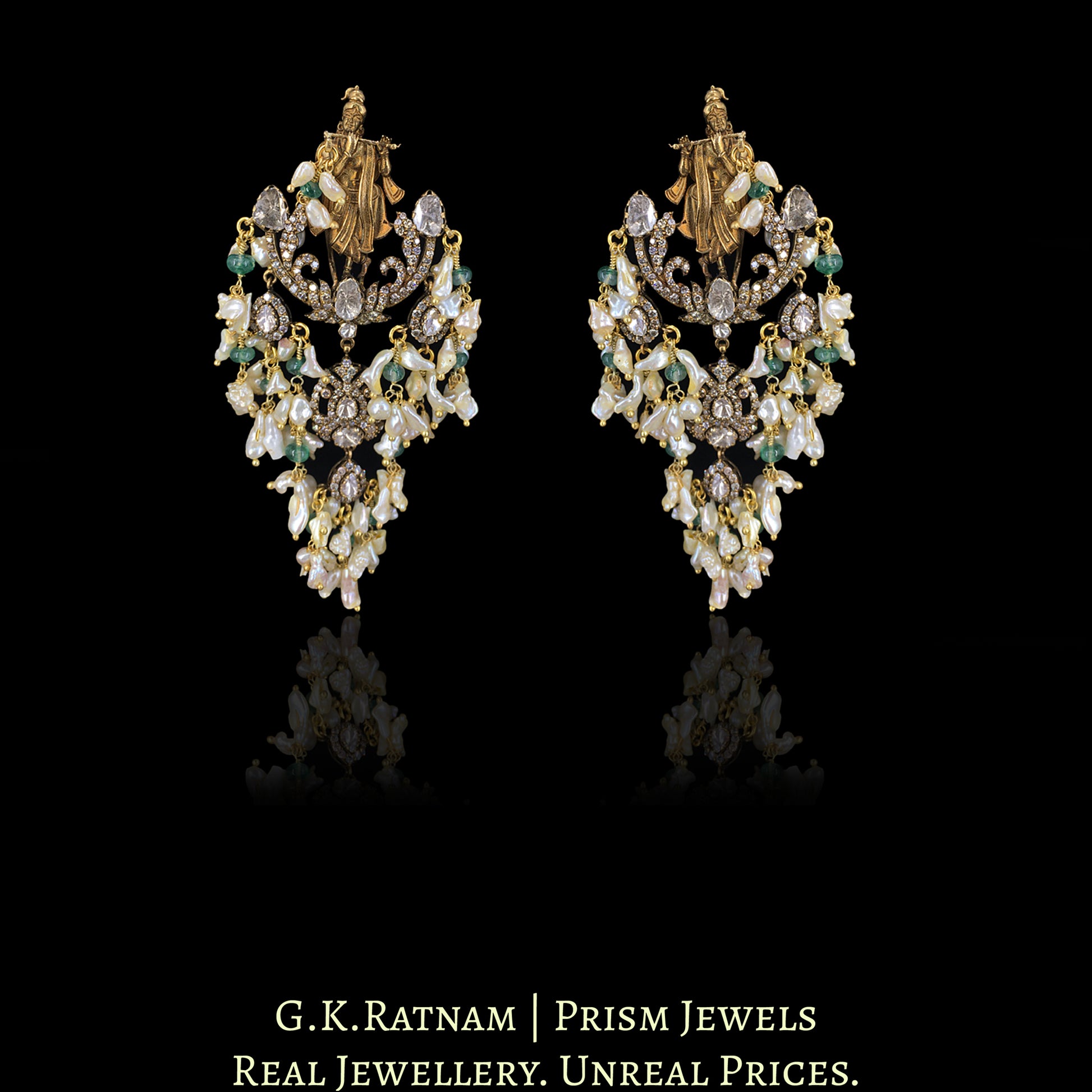 18k Gold and Diamond Polki Open Setting temple-style Guttapusalu Necklace Set in Victorian Finish - G. K. Ratnam