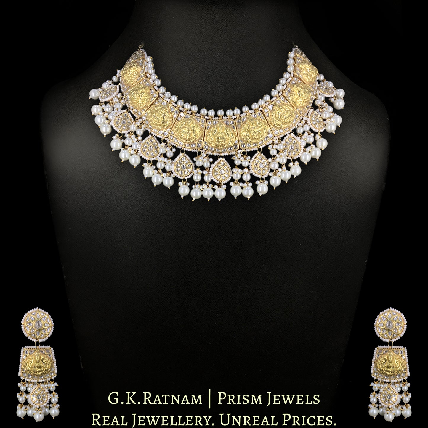 23k Gold and Diamond Polki temple-style Necklace Set