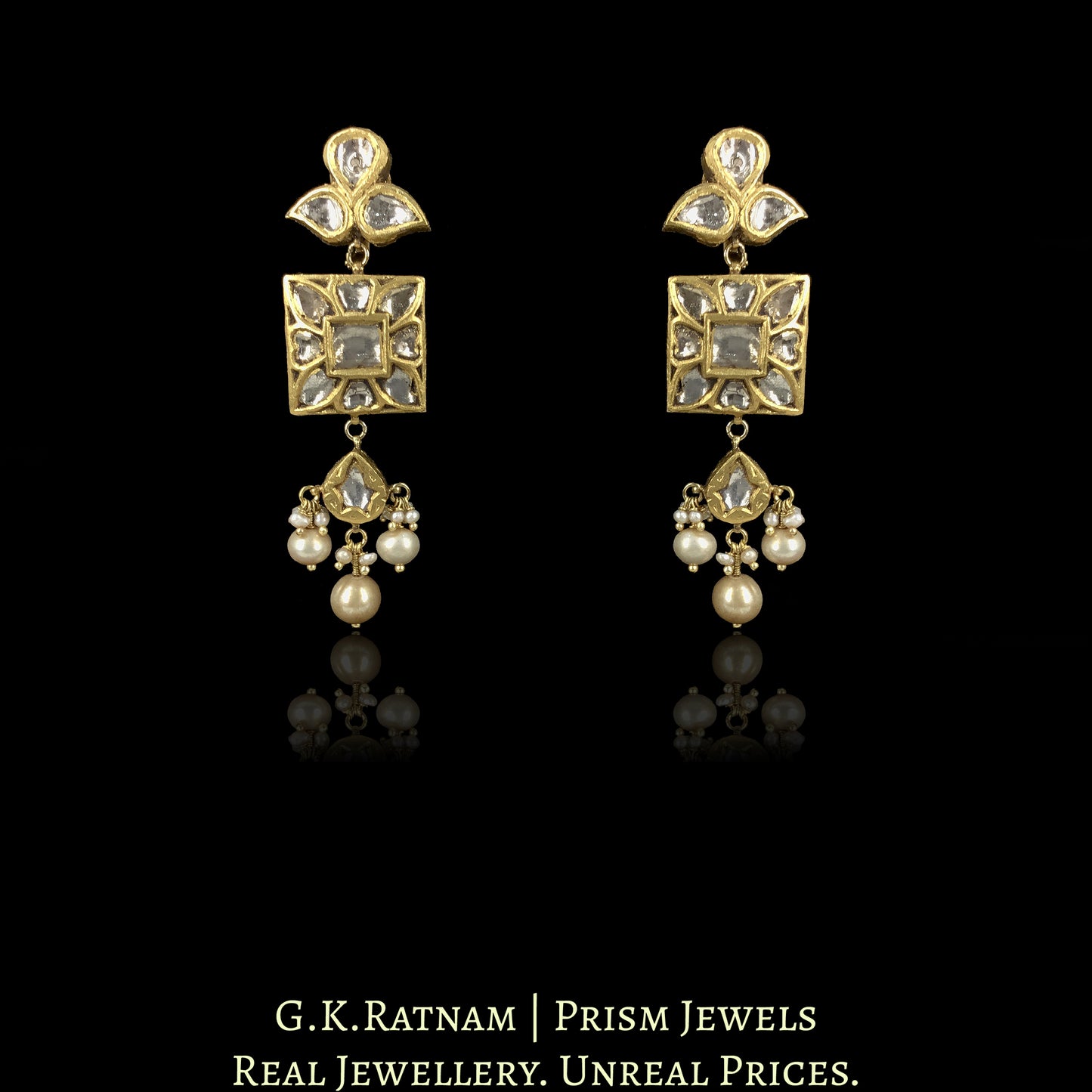 23k Gold and Diamond Polki Choker Necklace Set with basra-like Antiqued Hyderabadi Pearls - G. K. Ratnam