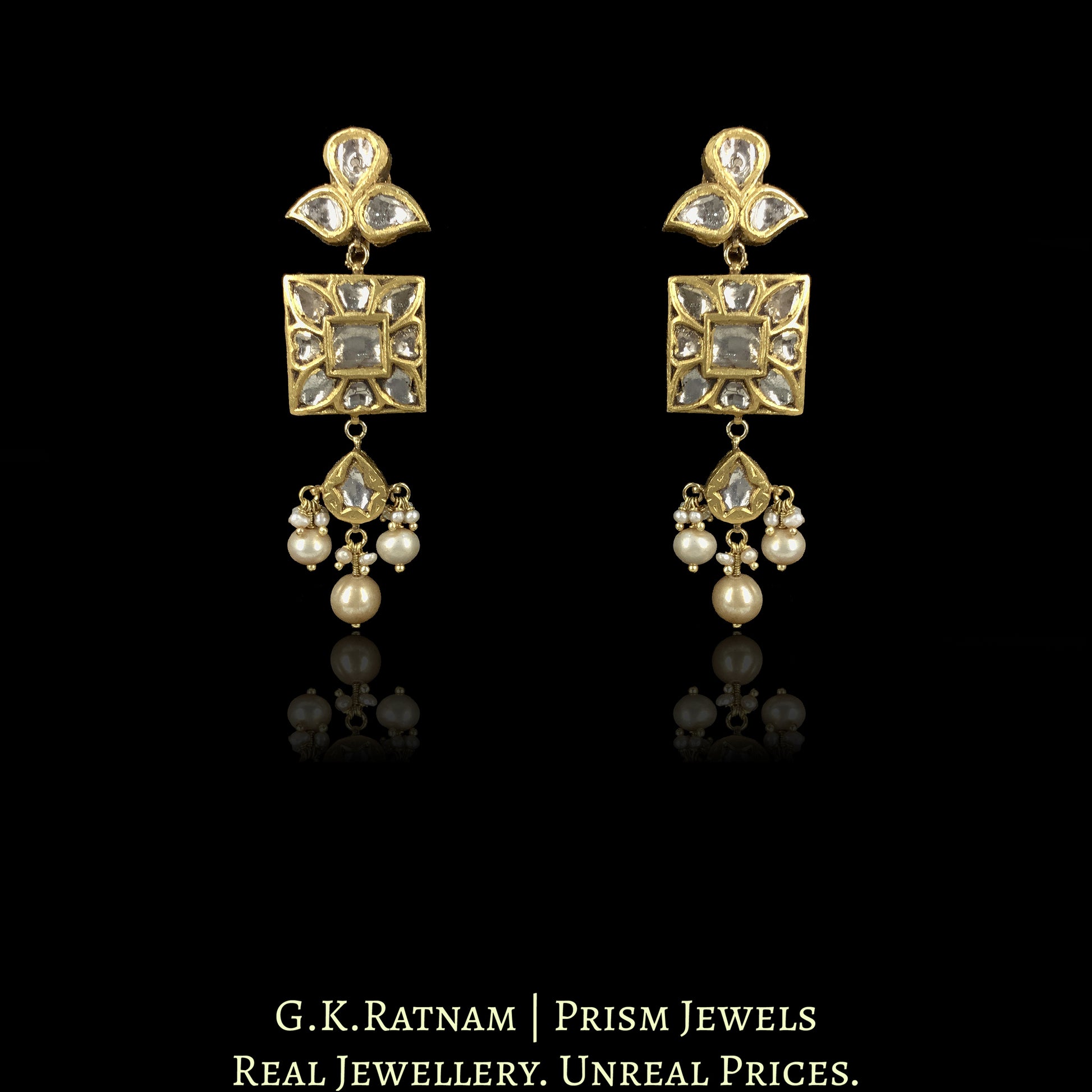 23k Gold and Diamond Polki Choker Necklace Set with basra-like Antiqued Hyderabadi Pearls - G. K. Ratnam