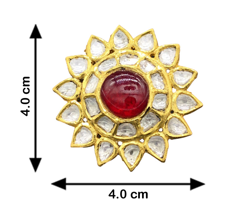 18k Gold and Diamond Polki star-shaped Cocktail Ring with ruby-red center - G. K. Ratnam