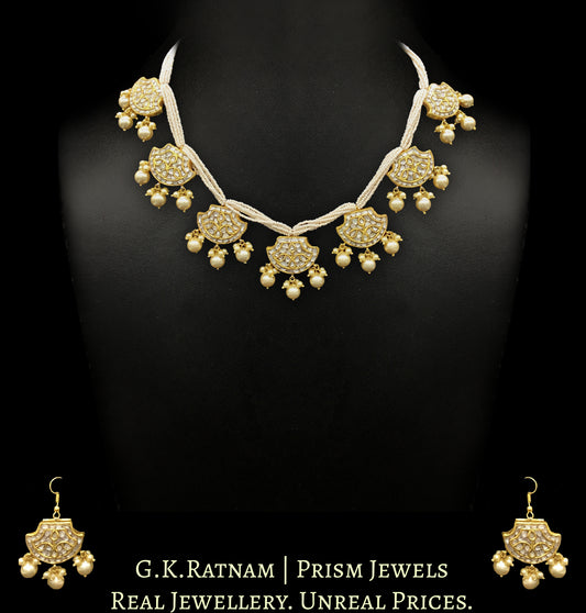 23k Gold and Diamond Polki Pankhi (fan) Necklace Set with tiny chid pearls - G. K. Ratnam