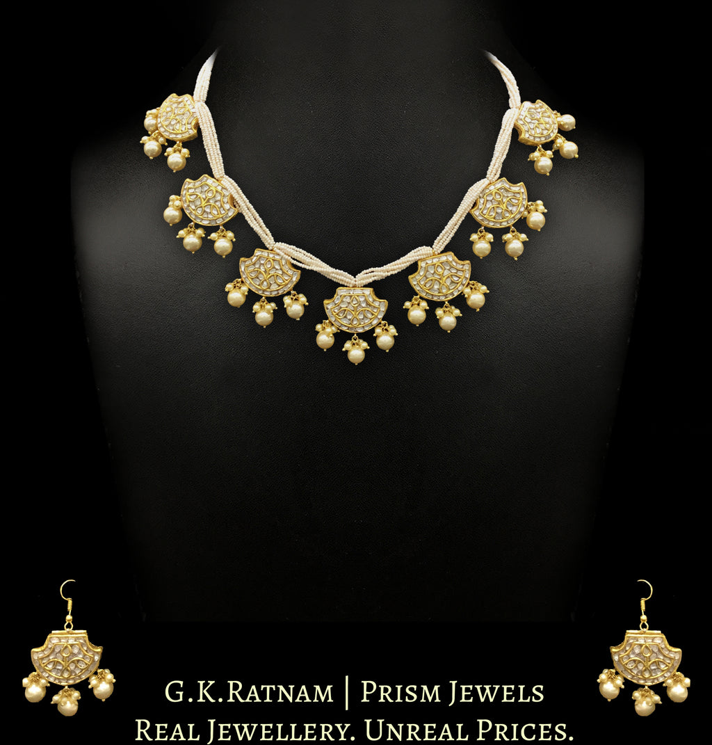 23k Gold and Diamond Polki Pankhi (fan) Necklace Set with tiny chid pearls - G. K. Ratnam