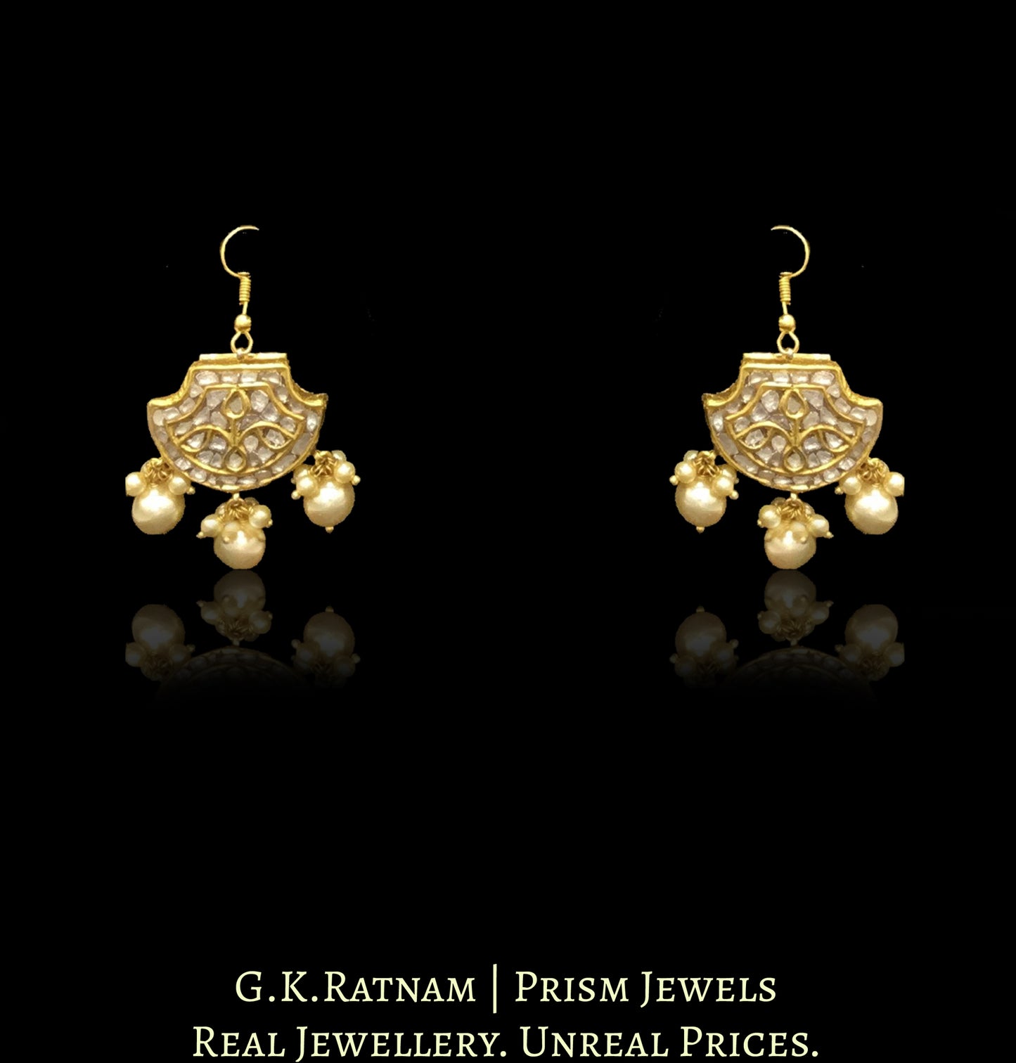 23k Gold and Diamond Polki Pankhi (fan) Necklace Set with tiny chid pearls - G. K. Ratnam