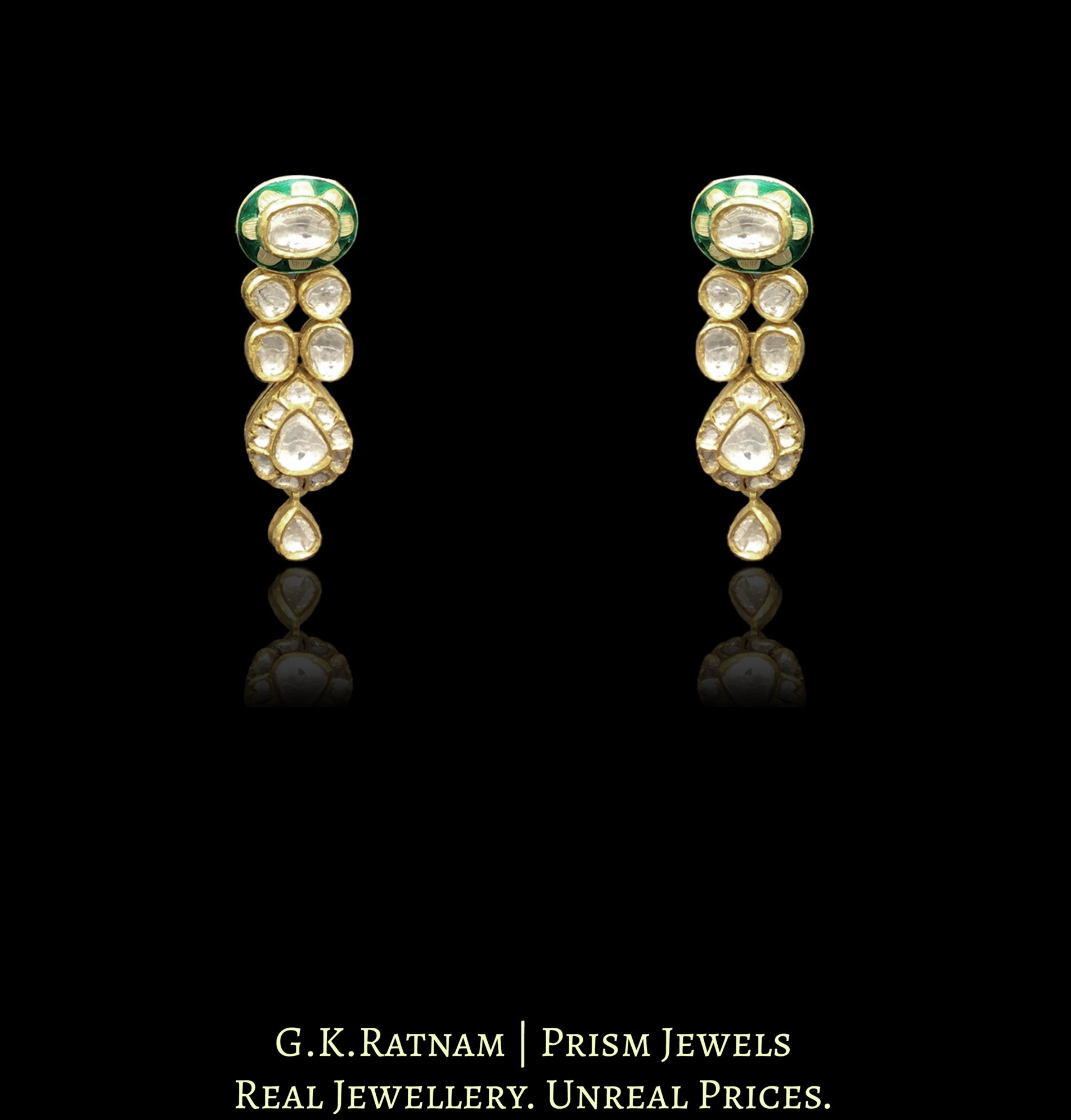 18k Gold and Diamond Polki Necklace Set with floral green enamelling - G. K. Ratnam