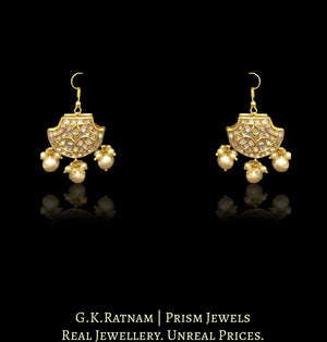 23k Gold and Diamond Polki Pankhi (fan) Necklace Set with tiny chid pearls - G. K. Ratnam