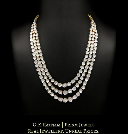 14k Gold and Diamond Polki Open Setting three-line Necklace