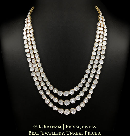 14k Gold and Diamond Polki Open Setting three-line Necklace
