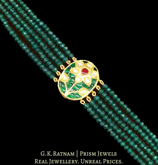 23k Gold and Diamond Polki watch-like Bracelet with green onyx beads - G. K. Ratnam