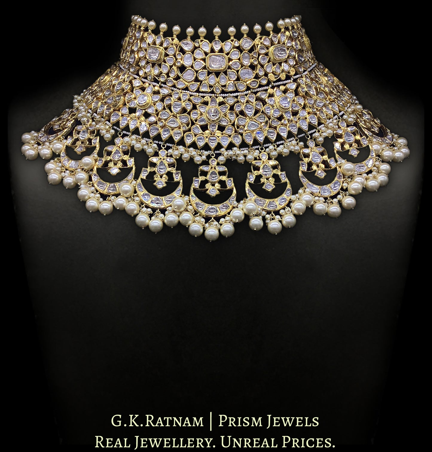 18k Gold and Diamond Polki three-layer Bridal Choker Necklace Set
