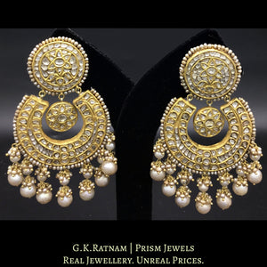 23k Gold and Diamond Polki Broad Chand Bali Earring pair