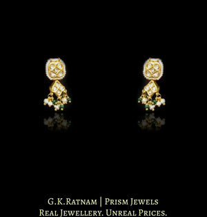 23k Gold and Diamond Polki Half Necklace Set with Natural Hyderabadi Pearls and a hint of Green - G. K. Ratnam