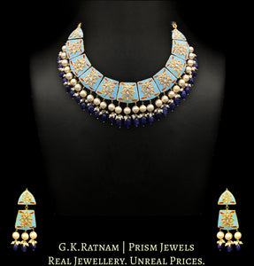 23k Gold and Diamond Polki firoza Necklace Set with natural blue sapphires