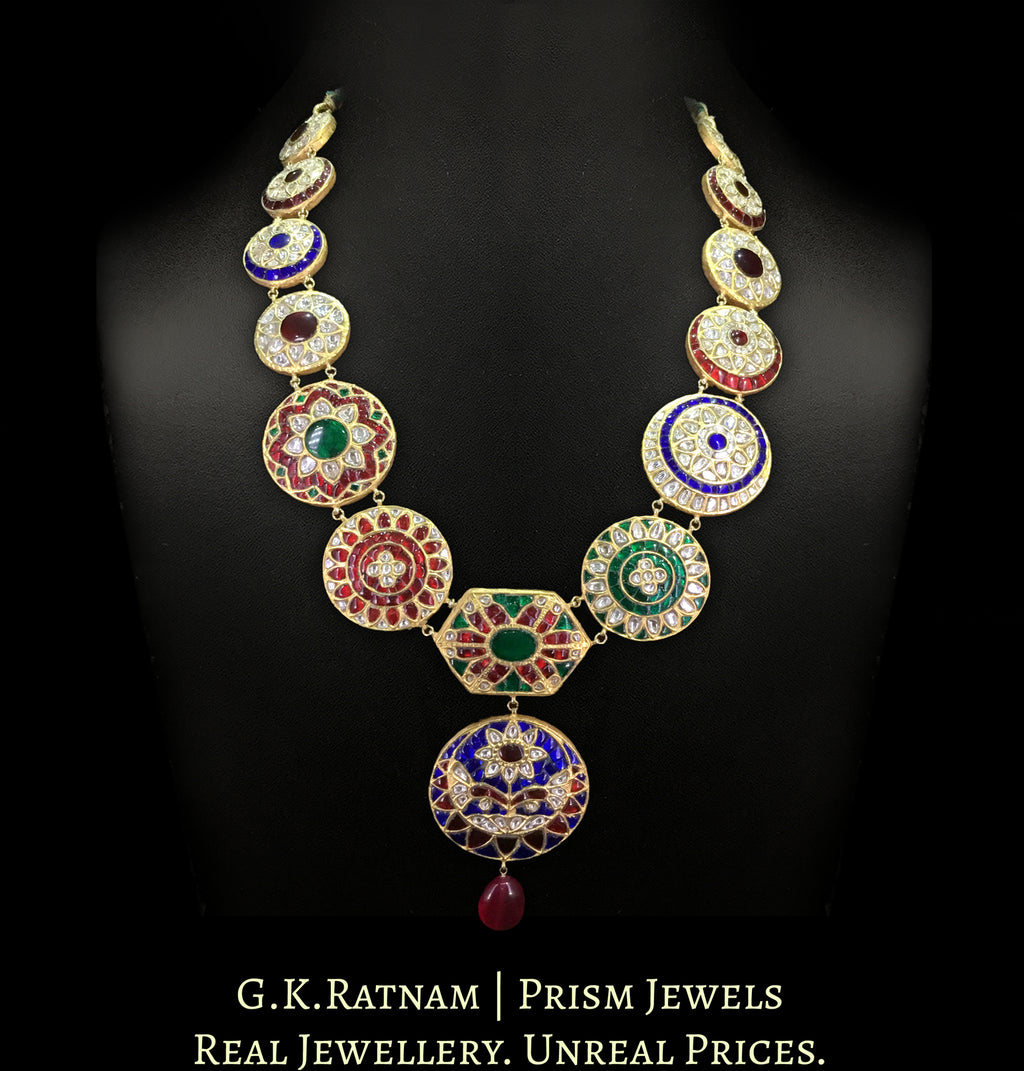 23k Gold and DIamond Polki Long hybrid Necklace with diverse tikdas