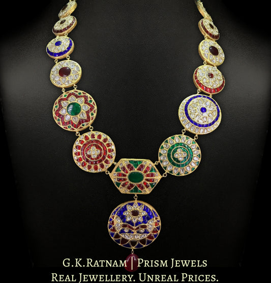 23k Gold and DIamond Polki Long hybrid Necklace with diverse tikdas