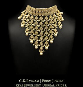 23k Gold and Diamond Polki Choker Necklace with triple-coated shell pearls - G. K. Ratnam