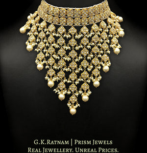 23k Gold and Diamond Polki Choker Necklace with triple-coated shell pearls - G. K. Ratnam