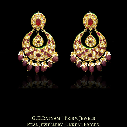 23k Gold and Diamond Polki Chand Bali Earring Pair with Rubies - G. K. Ratnam