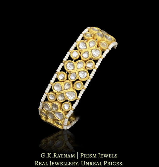 23k Gold and Diamond Polki Paunchi / Ponchi style Bracelet Pair with Floral Uncut Pieces - G. K. Ratnam