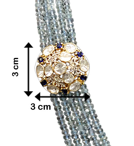 14k Gold and Diamond Polki Open Setting Broach Necklace Set with Aquamarine beads