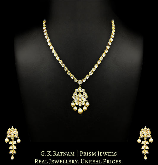 Traditional Gold and Diamond Polki Single Line Necklace Set (oval) - G. K. Ratnam