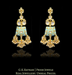 18k Gold and Diamond Polki Necklace Set with soothing turquoise blue enamelling - G. K. Ratnam