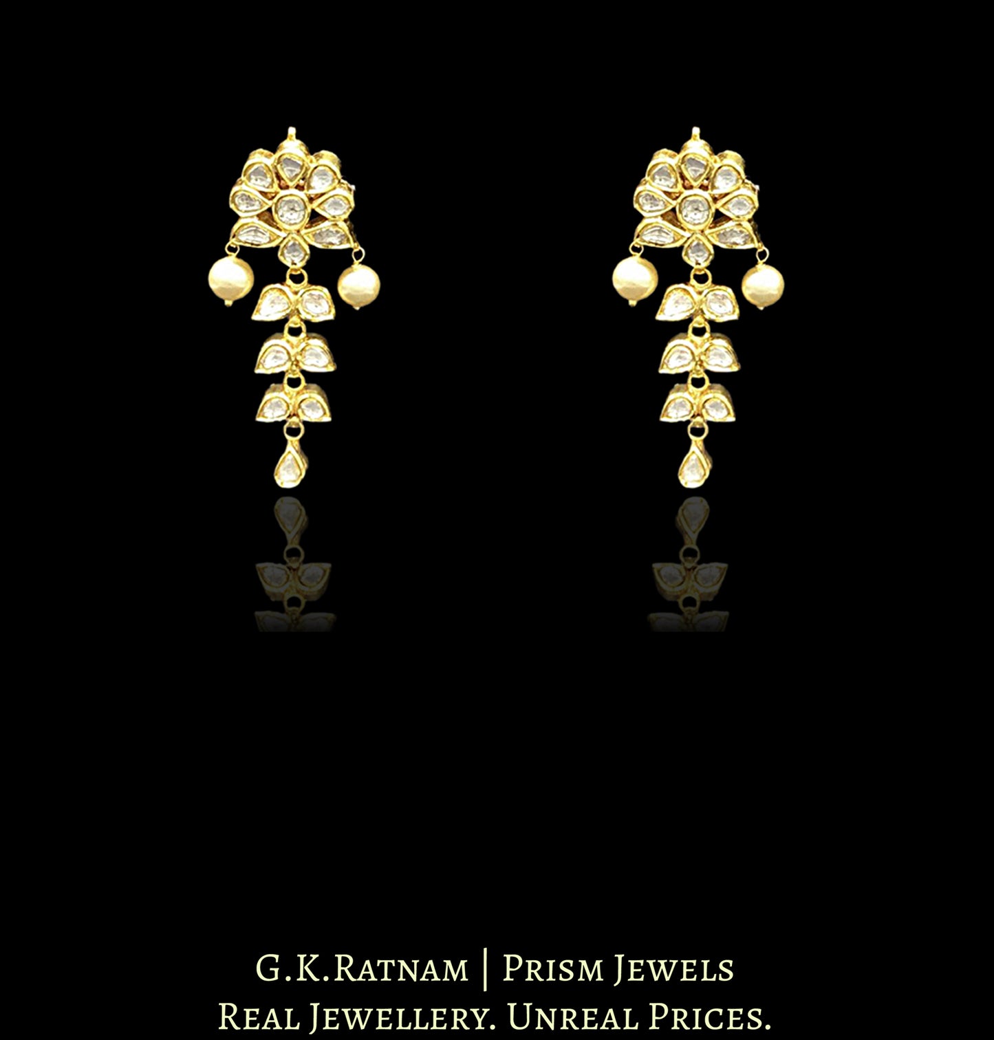 Traditional Gold and Diamond Polki Single Line Necklace Set (oval) - G. K. Ratnam