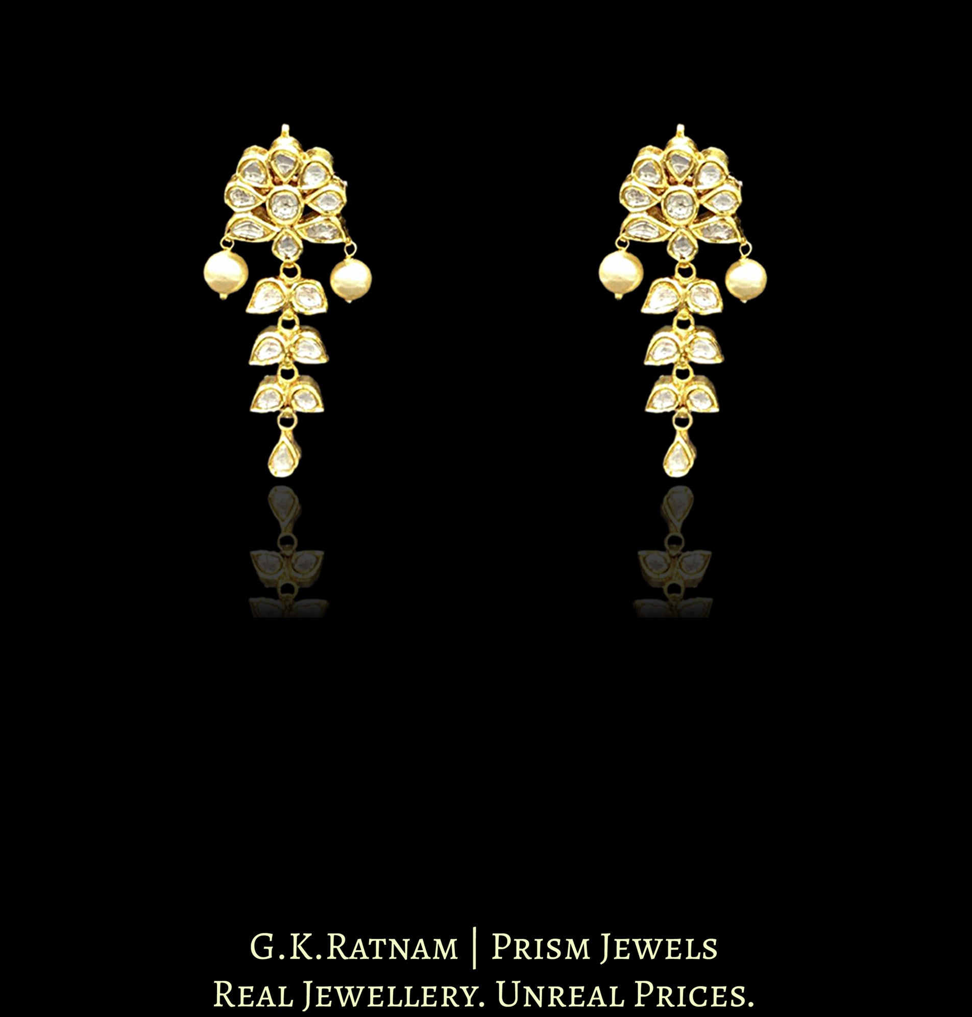 Traditional Gold and Diamond Polki Single Line Necklace Set (oval) - G. K. Ratnam