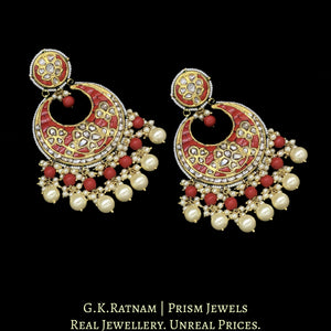 23k Gold and Diamond Polki Chand Bali Earring Pair with Coral setting - G. K. Ratnam