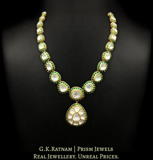 18k Gold and Diamond Polki Necklace with big uncuts and intricate green enamelling - G. K. Ratnam