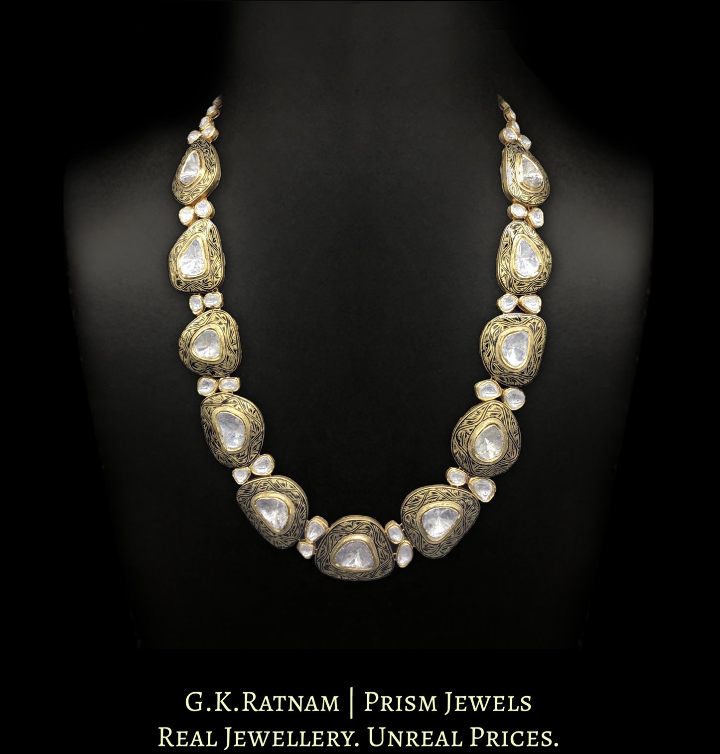 18k Gold and Diamond Polki Necklace with Big Uncuts and intricate goldwork