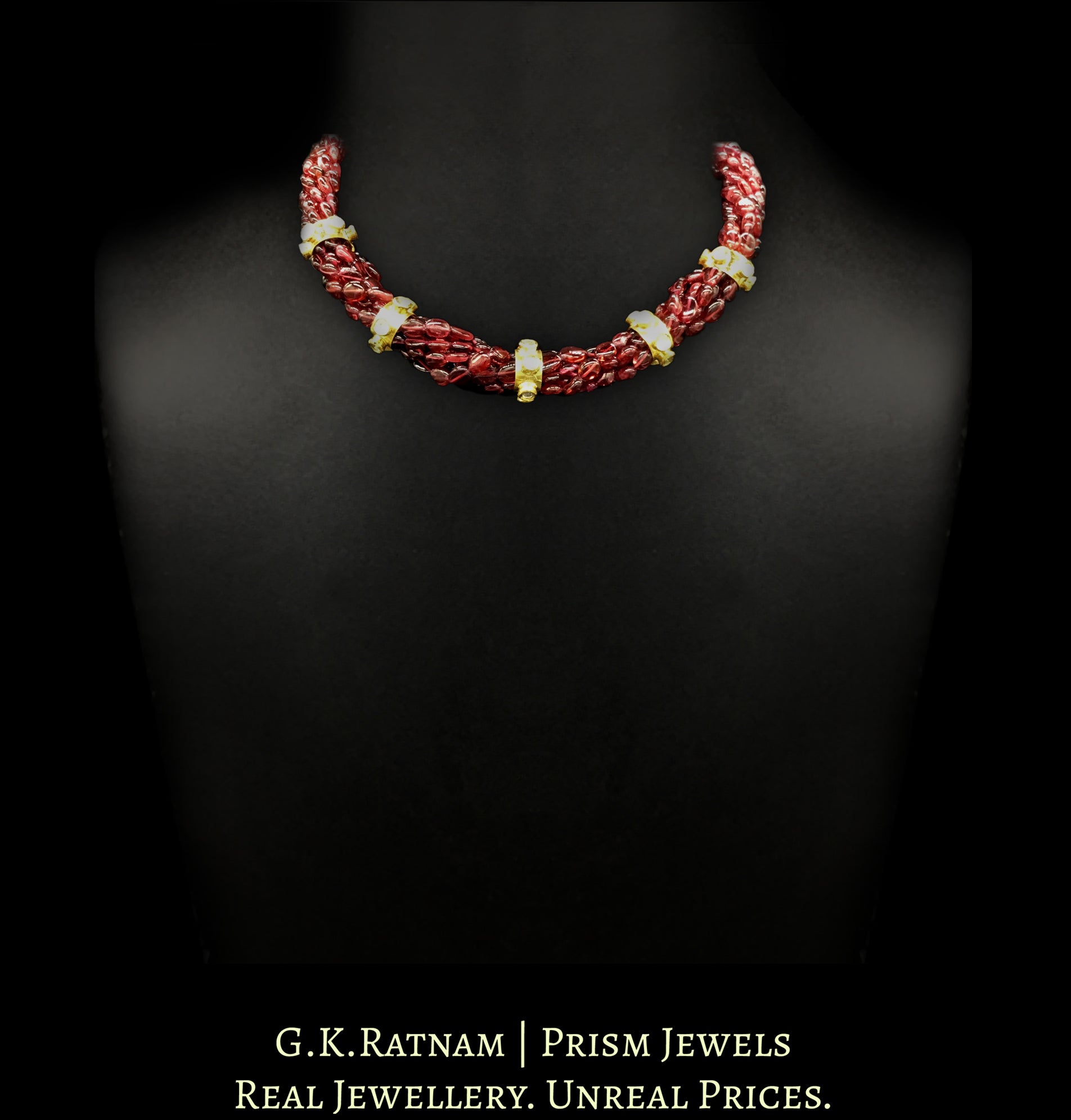 18k Gold and Diamond Polki ring Necklace with Mozambique Garnets - G. K. Ratnam