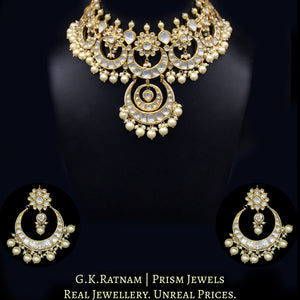 18k Gold and Diamond Polki Choker Necklace Set enhanced with south-sea-grade pearls