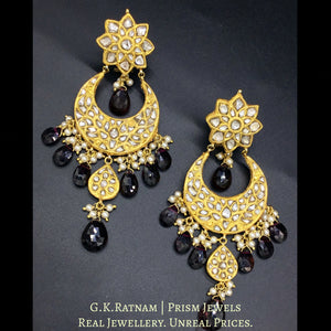 23k Gold and Diamond Polki Chand Bali Earring Pair with Mozambique Garnets