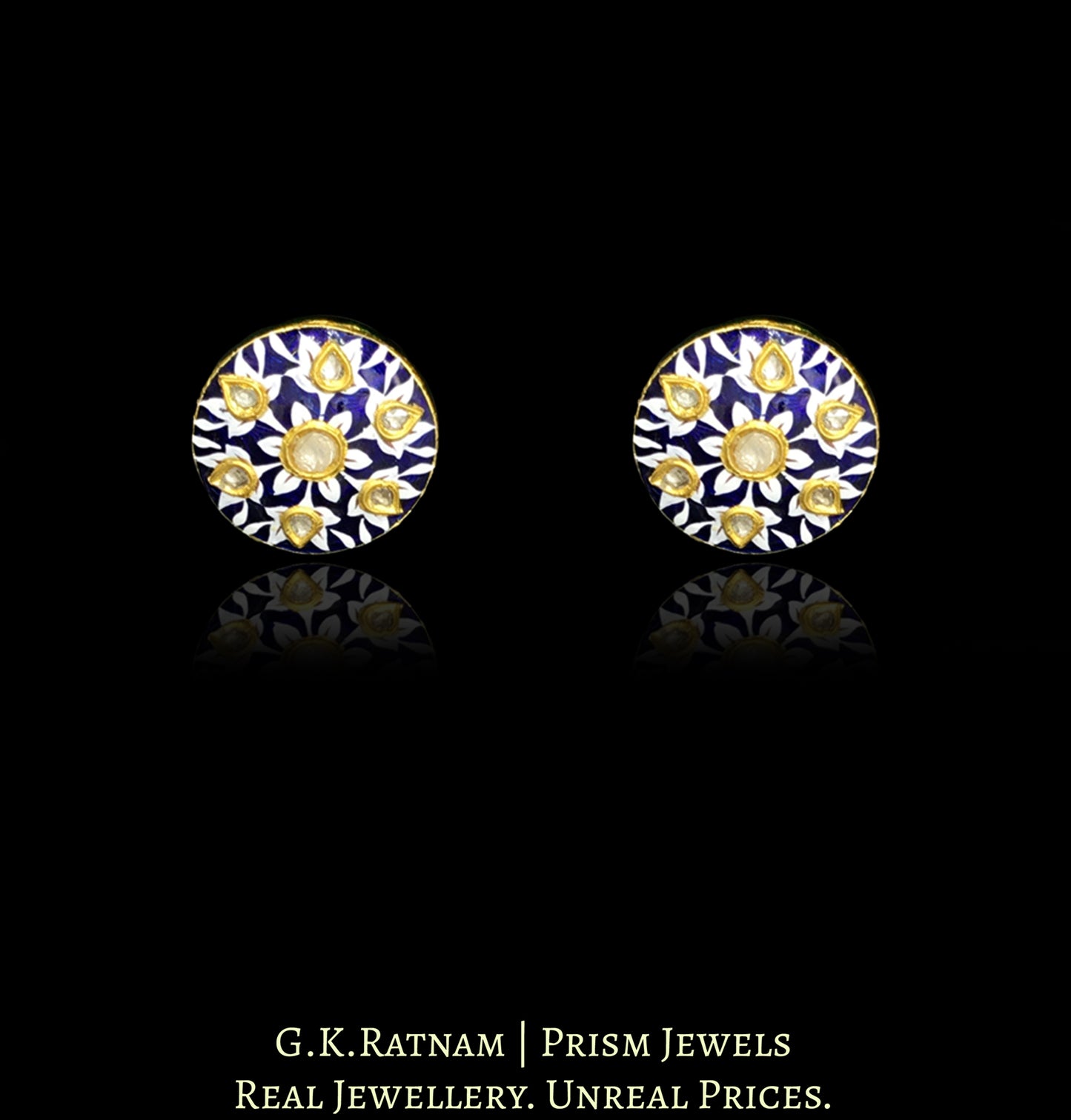23k Gold and Diamond Polki Long Necklace Set with exquisite royal blue pottery