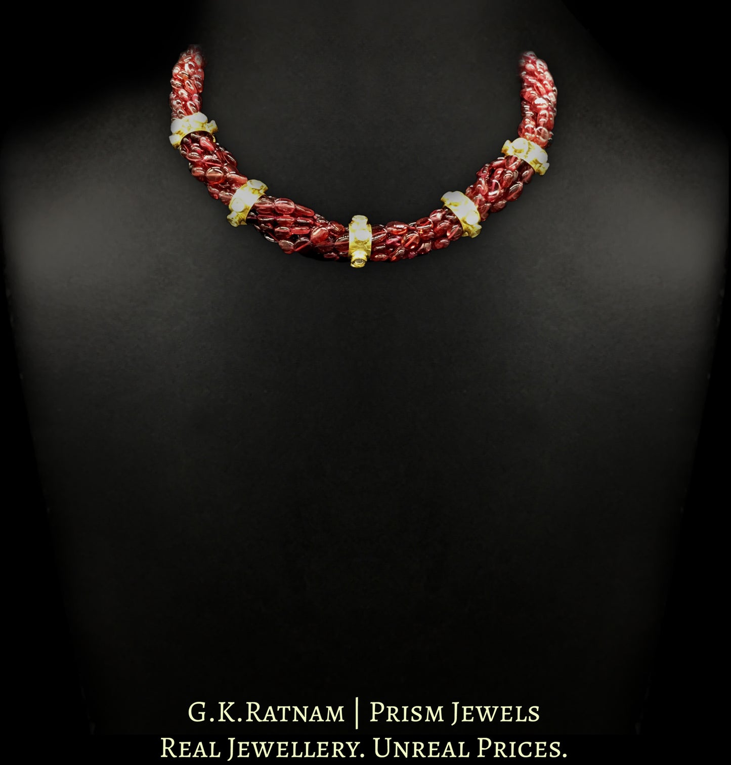 18k Gold and Diamond Polki ring Necklace with Mozambique Garnets - G. K. Ratnam